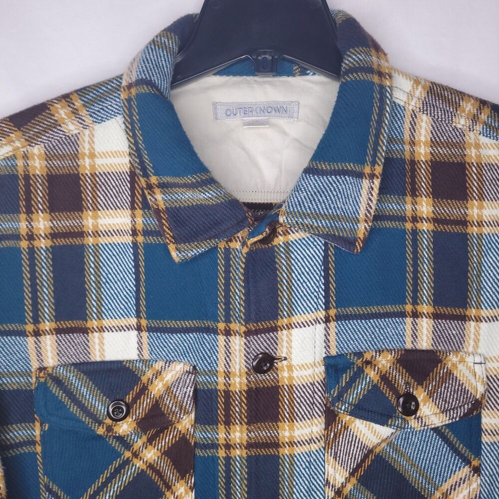Outerknown Blanket Shirt Mens Large Plaid Green, Burgundy Heavyweight Organic - Picture 2 of 12